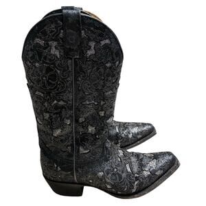Shyanne Bittersweet Cowboy Boots Black Silver Women's 7.5 M Square Toe Leather